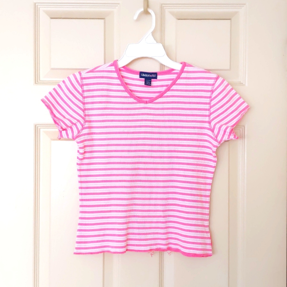 Limited Too 100% Cotton Short Sleeve Tee with Pink Stripes.